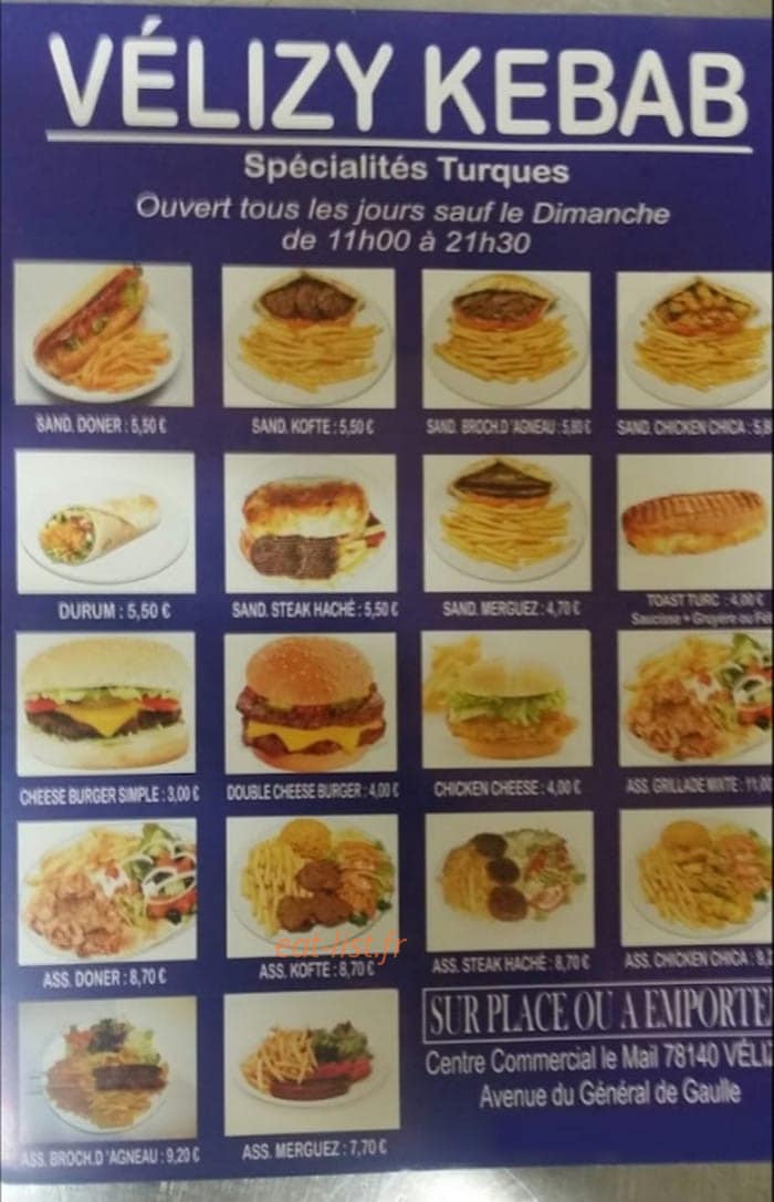 Velizy kebab — carte page 1