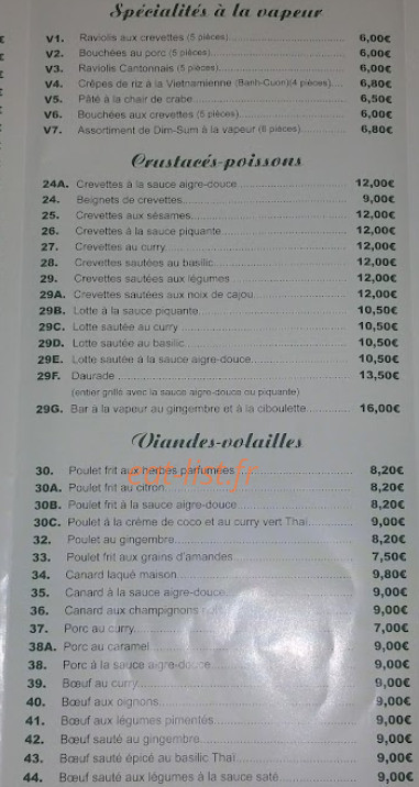 Carte et menu de Village Victoria à Velizy Villacoublay — Les spécialités, crustacés poissons et viandes