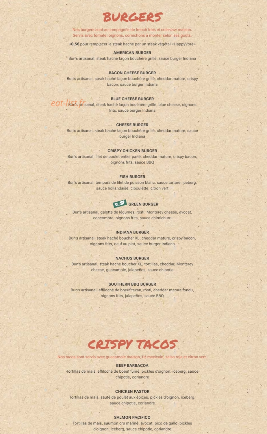 Indiana Café — carte page 2