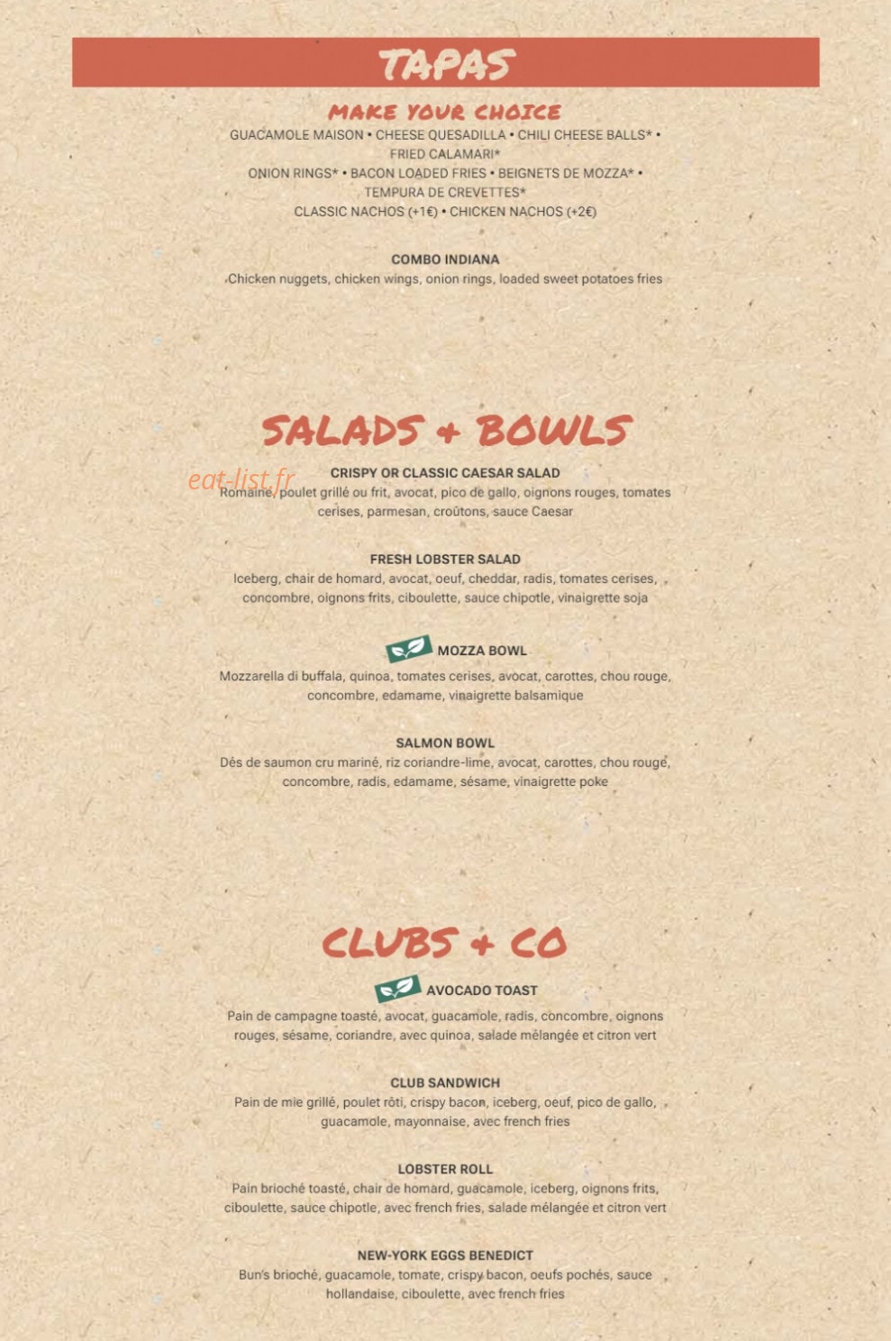 Indiana Café — carte page 1