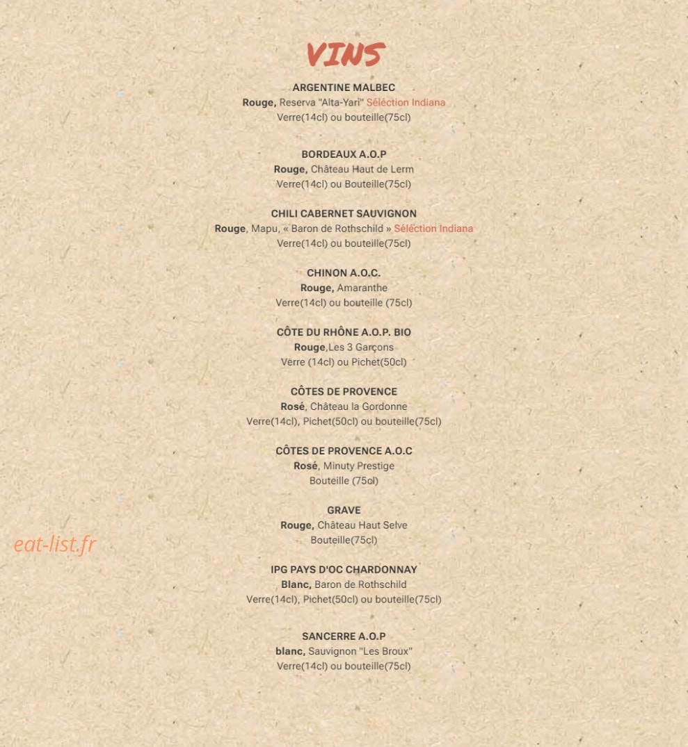Indiana Café — carte page 8