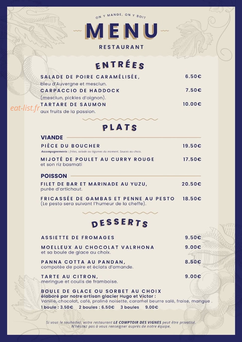 le comptoir des vignes — carte page 1