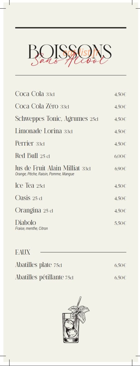 Carte et menu de The Cut grill à Le Chesnay-Rocquencourt — Les boissons sans alcool