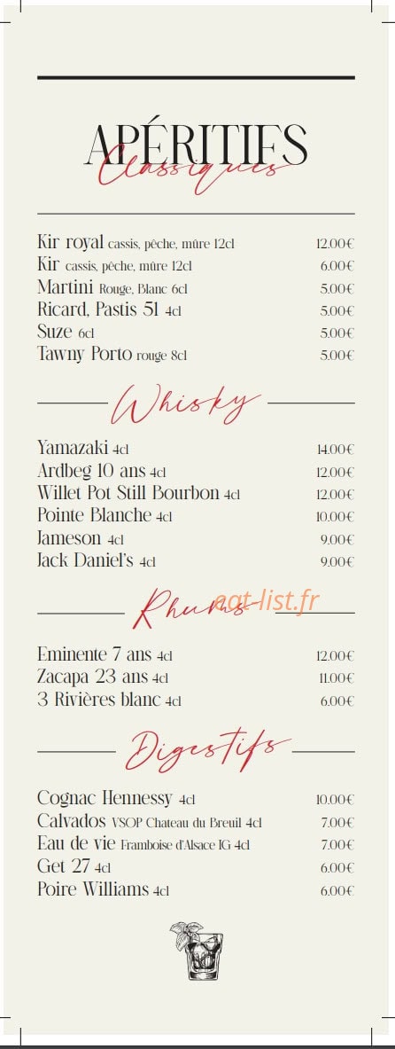Carte et menu de The Cut grill à Le Chesnay-Rocquencourt — Les apéritif classiques