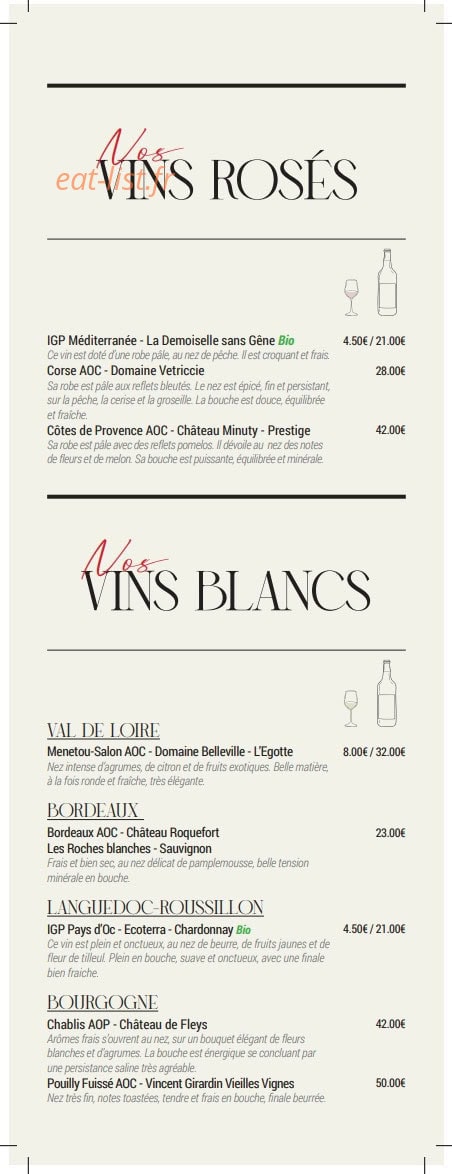 Carte et menu de The Cut grill à Le Chesnay-Rocquencourt — Les vins roses et vins blanc