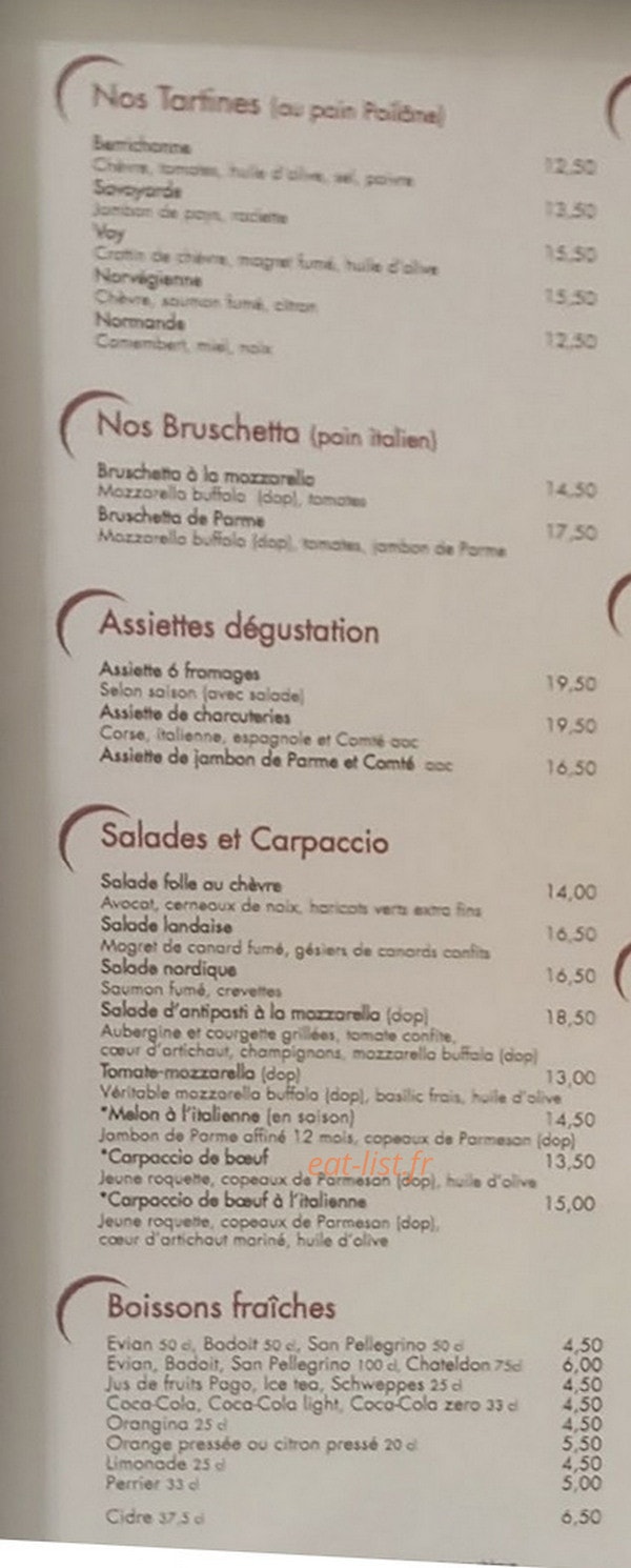 Restaurant Voy — carte page 1