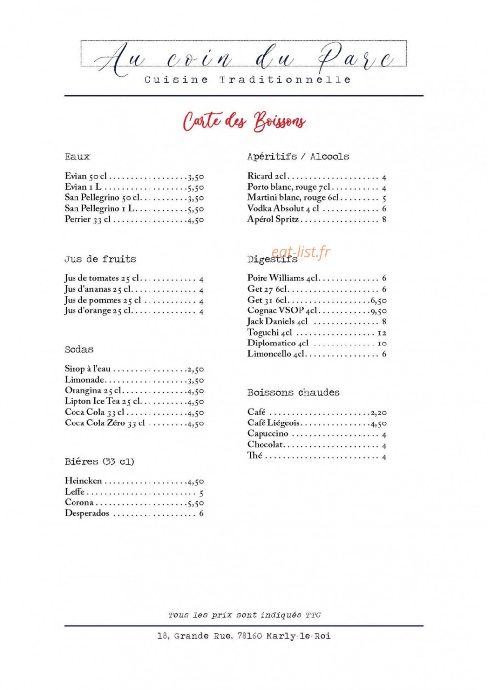 Au Coin du Parc — carte page 2