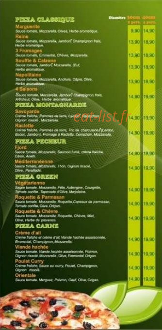 Green pizza — carte page 1
