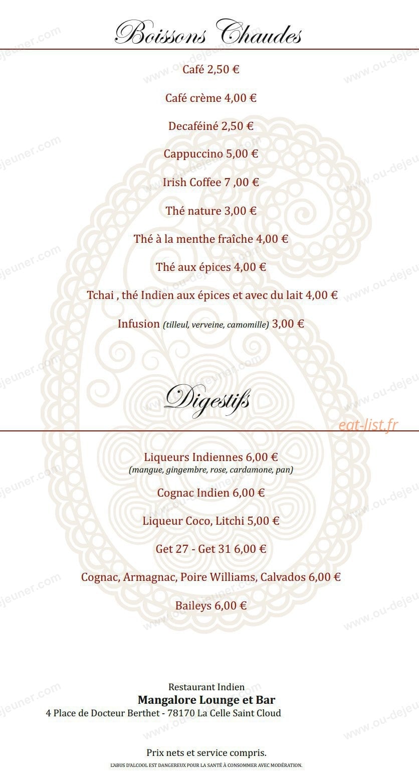 Mangalore Lounge — carte page 13