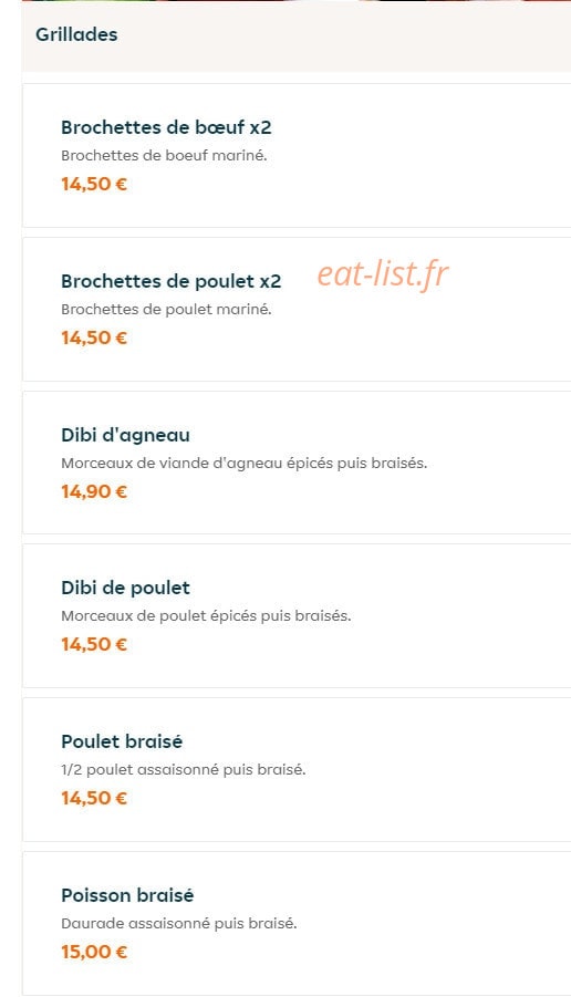 Carte et menu de Africa Sweet à Montigny le Bretonneux — Les grillades
