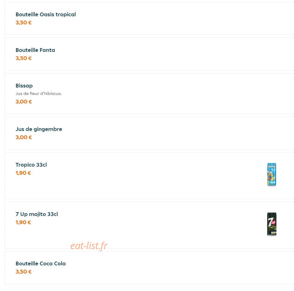 Carte et menu de Africa Sweet à Montigny le Bretonneux — Les boissons suite
