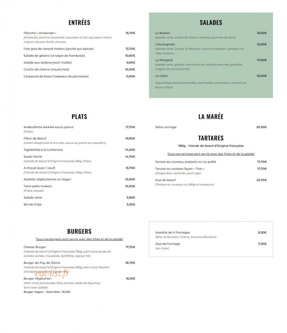 Carte et menu de Bistrot du Theatre à Montigny le Bretonneux — Les entrees, plats...
