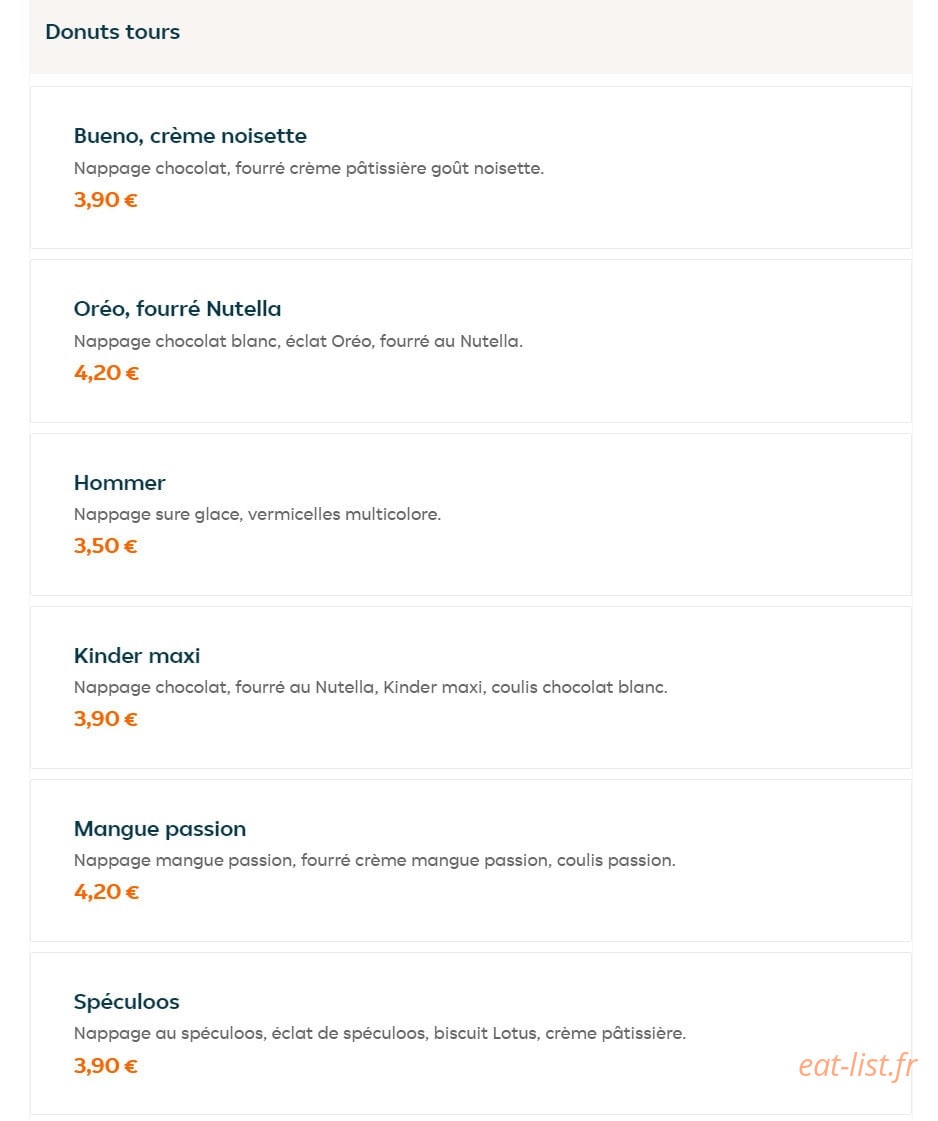 Donuts bar — carte page 1