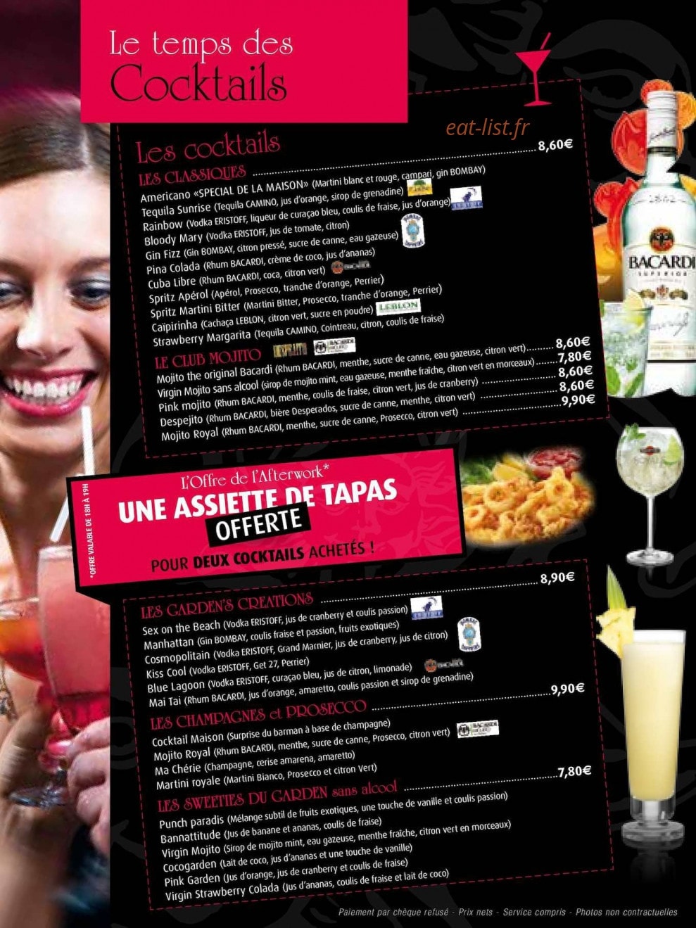 Carte et menu de Garden Ice Cafe à Montigny le Bretonneux — Les cocktails