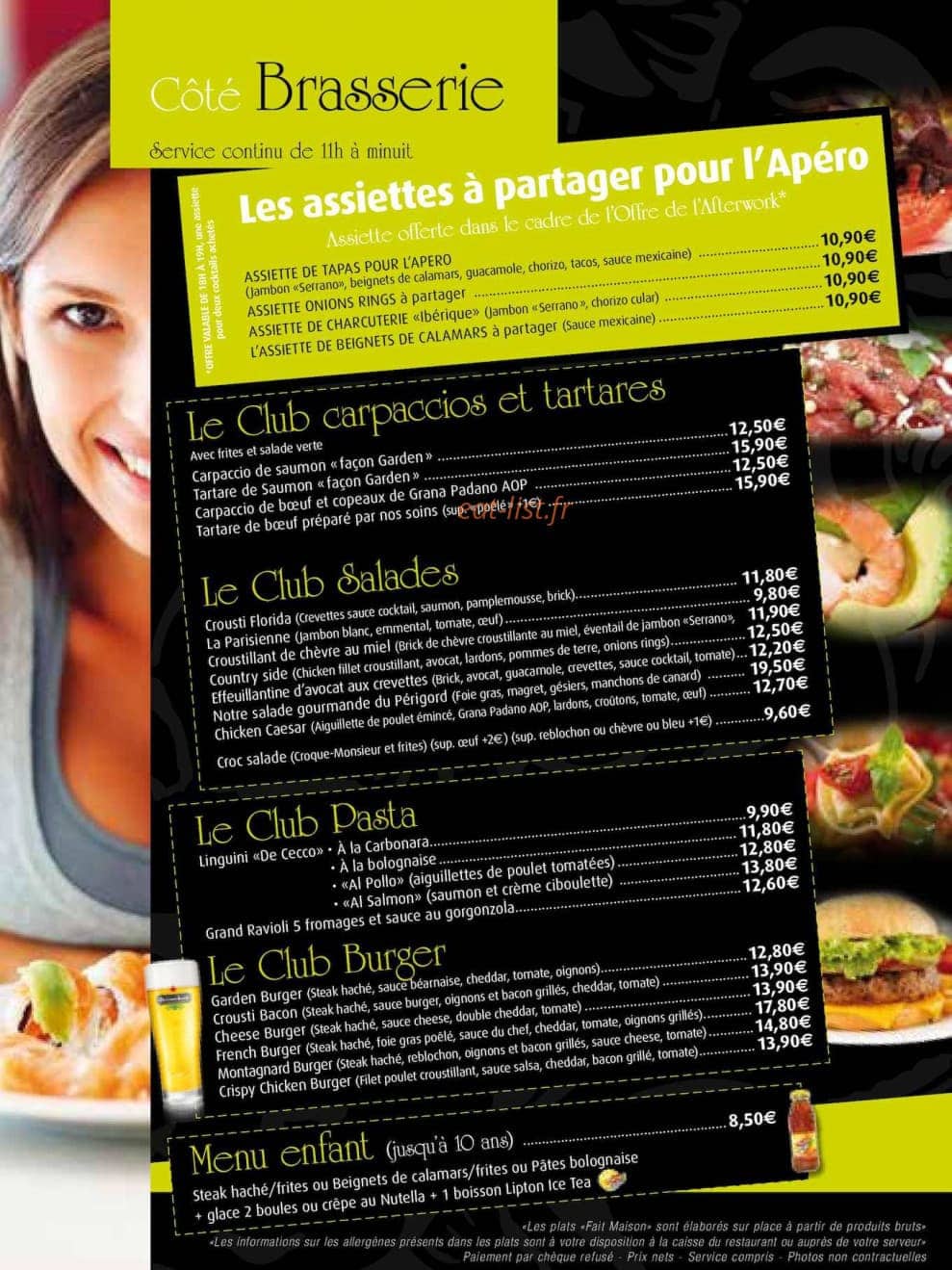 Carte et menu de Garden Ice Cafe à Montigny le Bretonneux — Coté brasserie