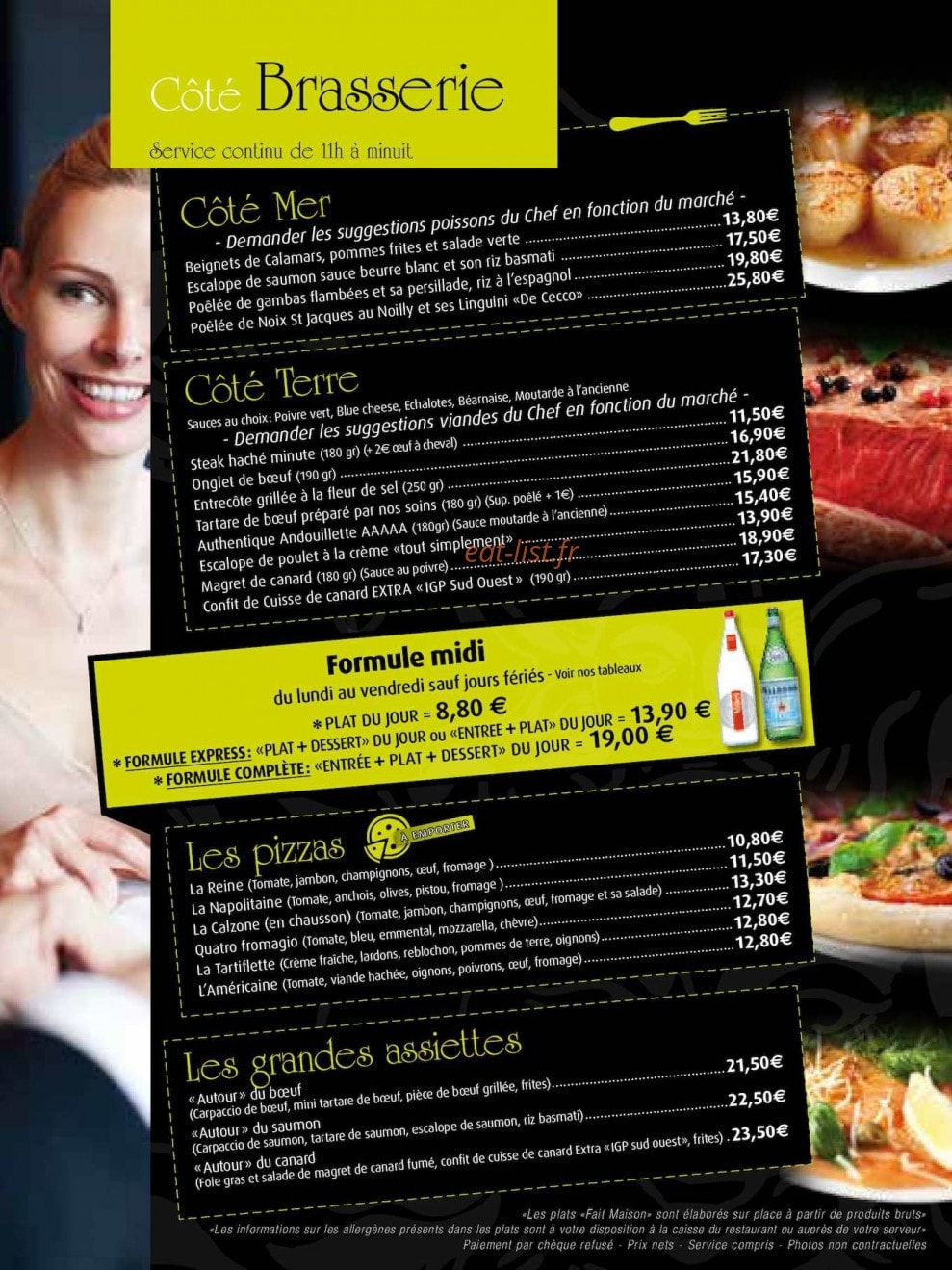 Carte et menu de Garden Ice Cafe à Montigny le Bretonneux — Coté brasserie suite