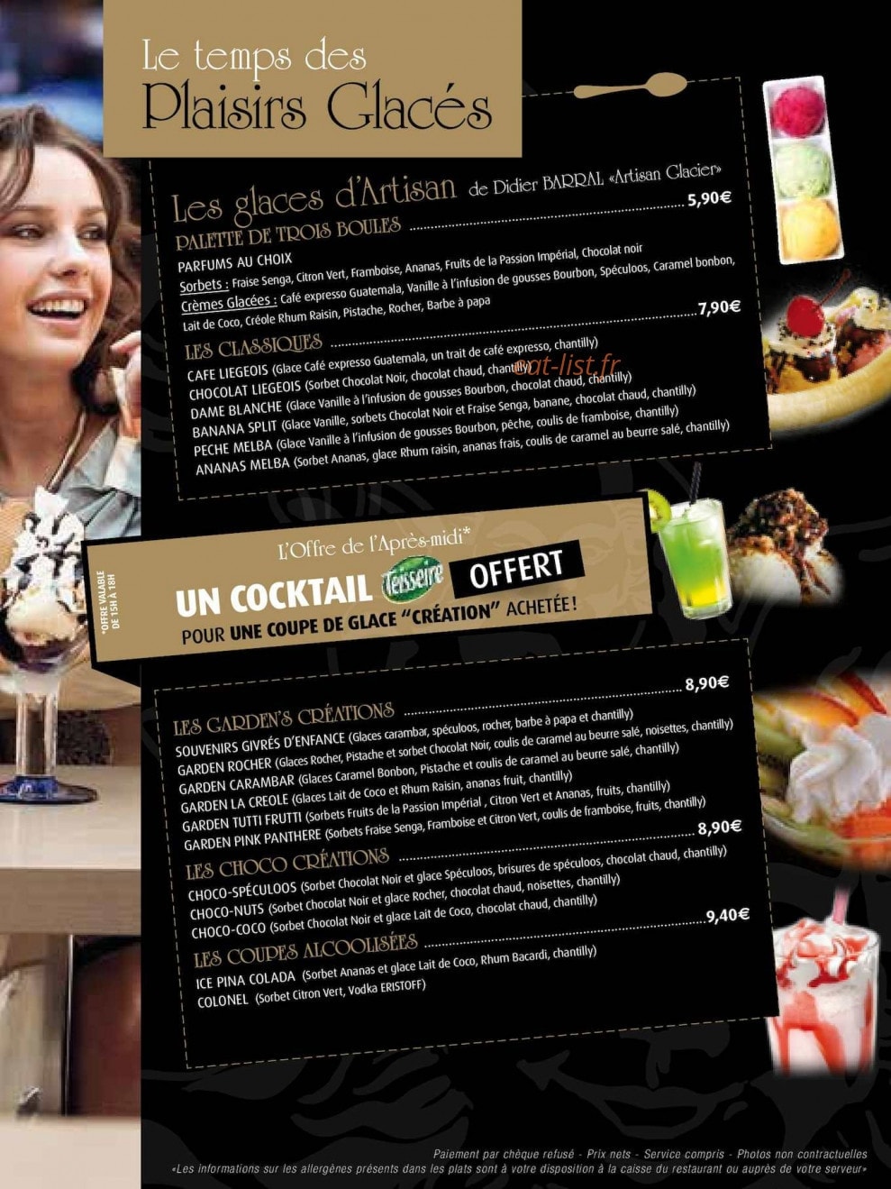 Carte et menu de Garden Ice Cafe à Montigny le Bretonneux — Les glacés