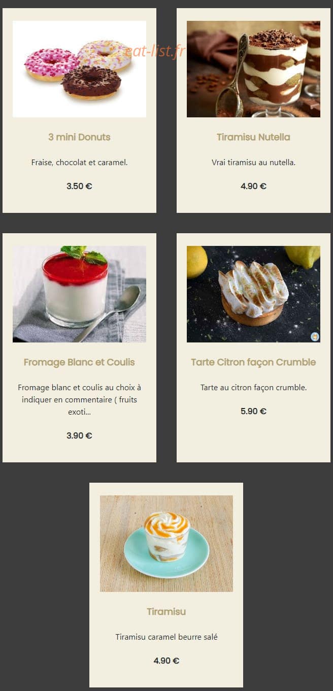 Carte et menu de GonaK l'atelier des Gourmands à Montigny le Bretonneux — Les desserts suite