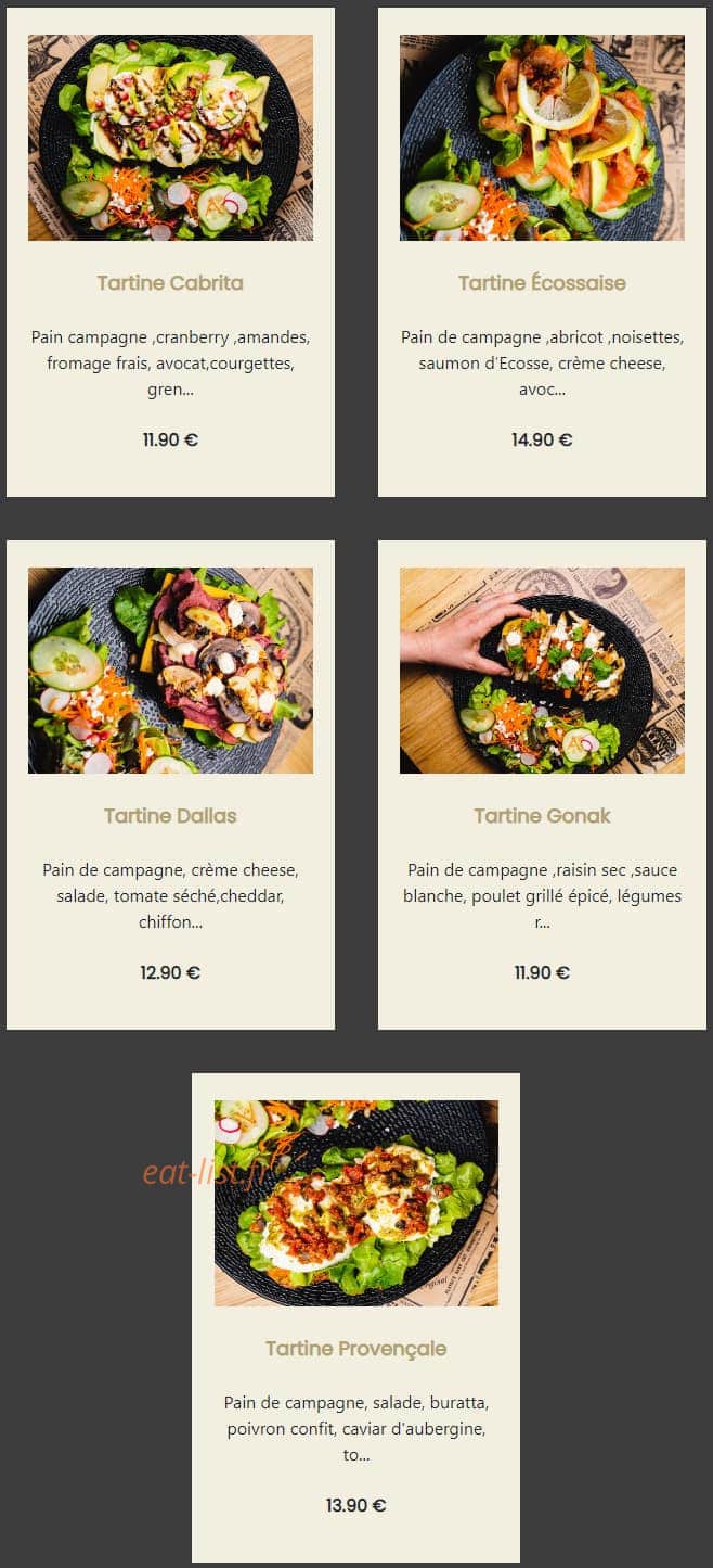 Carte et menu de GonaK l'atelier des Gourmands à Montigny le Bretonneux — Les tartines