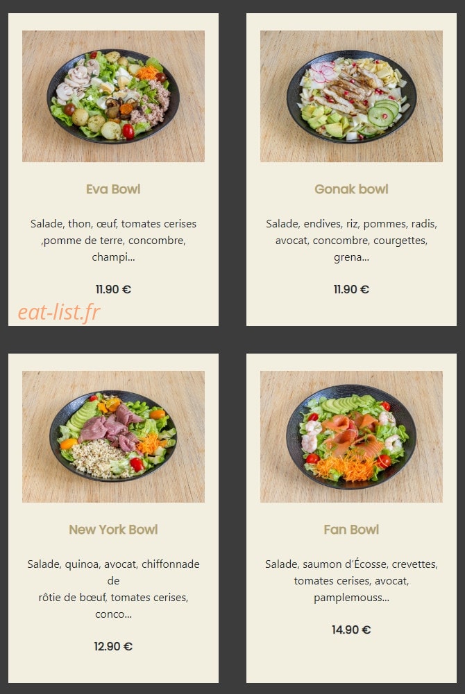 Carte et menu de GonaK l'atelier des Gourmands à Montigny le Bretonneux — Les salades