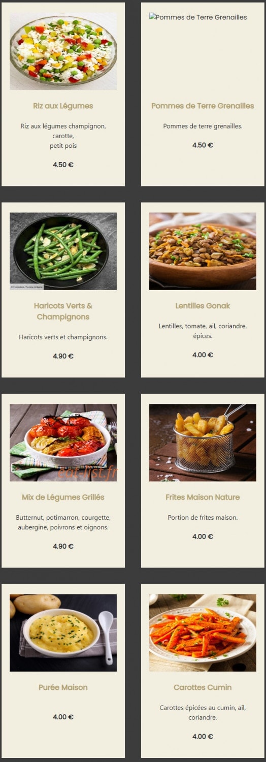 Carte et menu de GonaK l'atelier des Gourmands à Montigny le Bretonneux — Les accompagnements