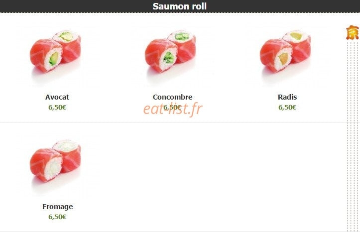 Carte et menu de Kyoto à Montigny le Bretonneux — Les saumons roll