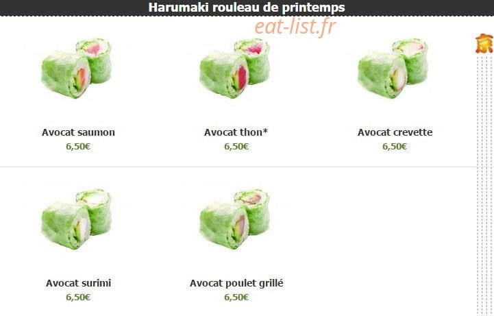 Carte et menu de Kyoto à Montigny le Bretonneux — Les harumaki rouleau de printemps