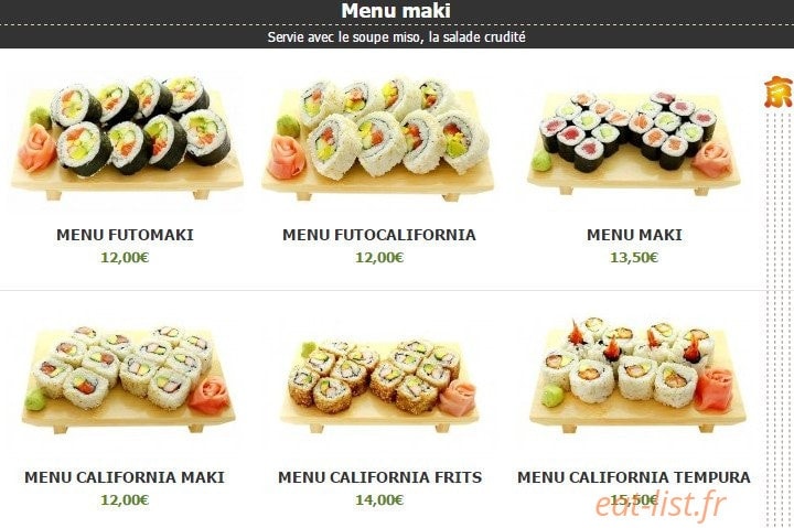 Carte et menu de Kyoto à Montigny le Bretonneux — Les menus makis