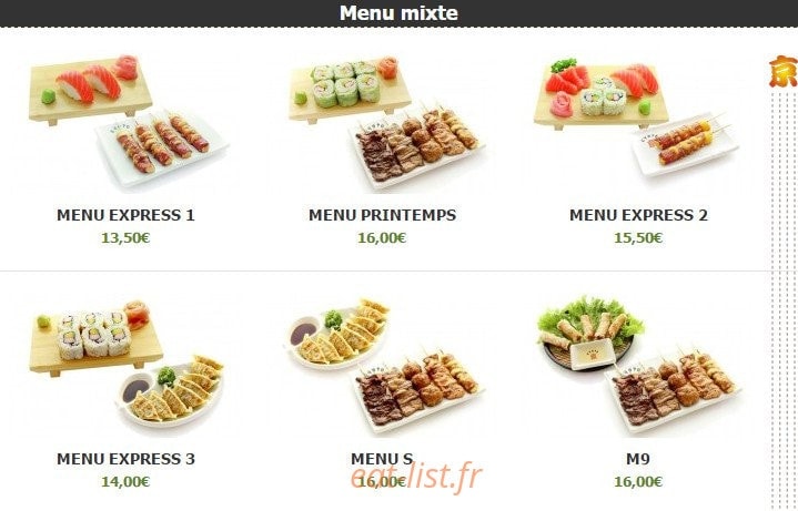 Carte et menu de Kyoto à Montigny le Bretonneux — Les menus mixtes
