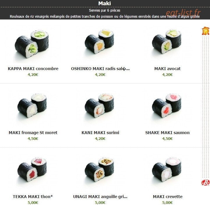 Carte et menu de Kyoto à Montigny le Bretonneux — Les makis
