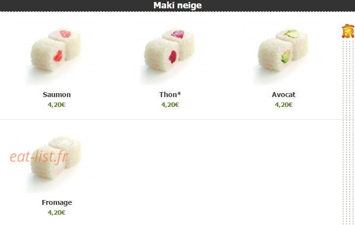Carte et menu de Kyoto à Montigny le Bretonneux — Les makis neige