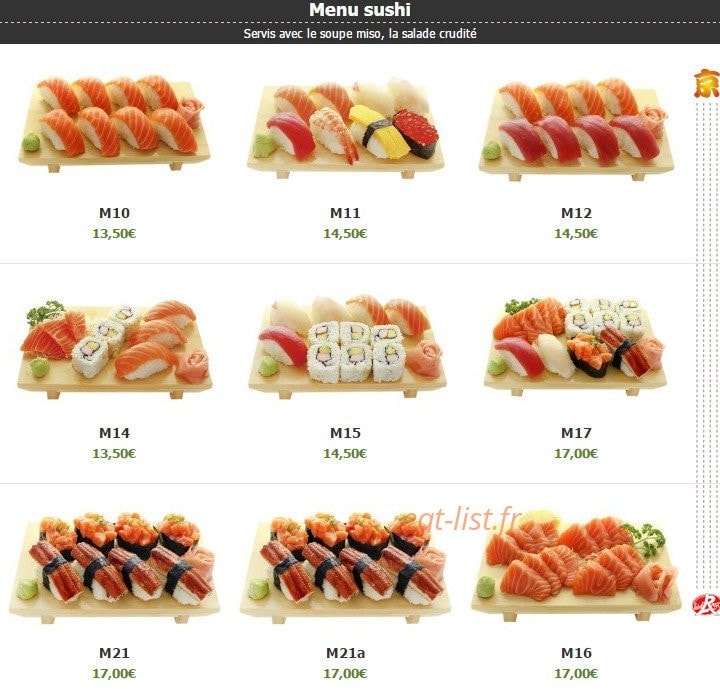 Carte et menu de Kyoto à Montigny le Bretonneux — Les menus sushi