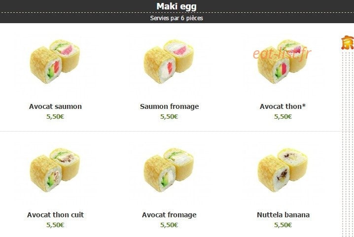 Carte et menu de Kyoto à Montigny le Bretonneux — Les maki egg