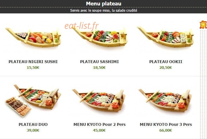 Carte et menu de Kyoto à Montigny le Bretonneux — Les menus plateau