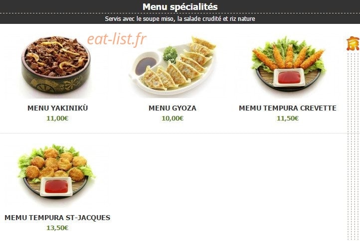Carte et menu de Kyoto à Montigny le Bretonneux — Les menus spécialités