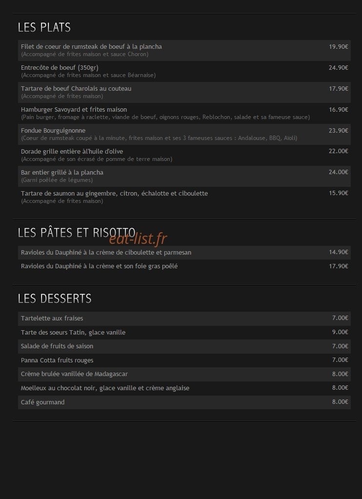Carte et menu de La Table de Savoie & lBretagne à Montigny le Bretonneux — Les plats, pates, risotto...
