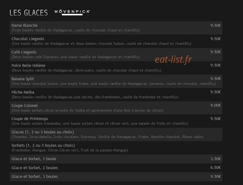 Carte et menu de La Table de Savoie & lBretagne à Montigny le Bretonneux — Les glaces