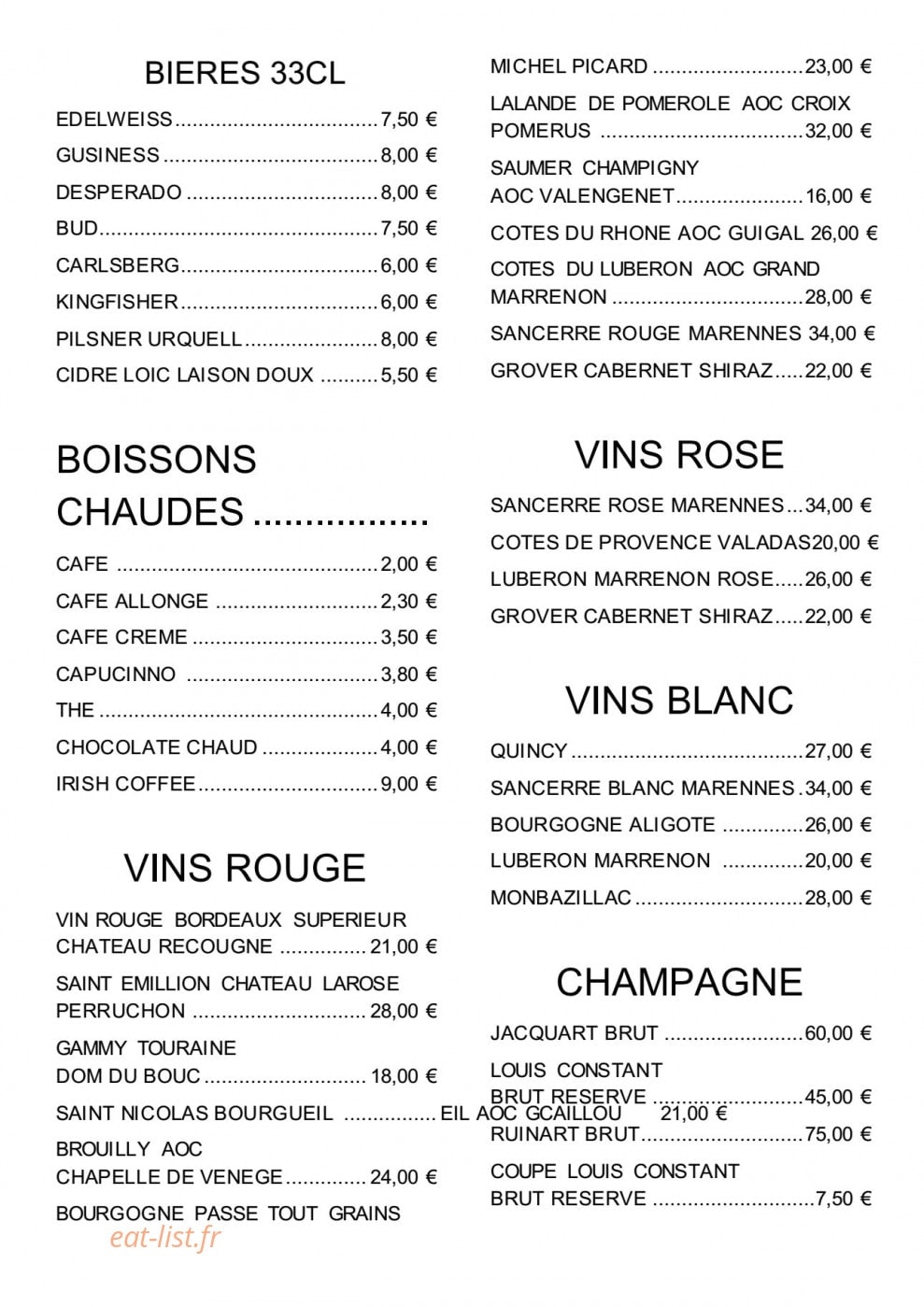 Le Bistro Indien — carte page 8