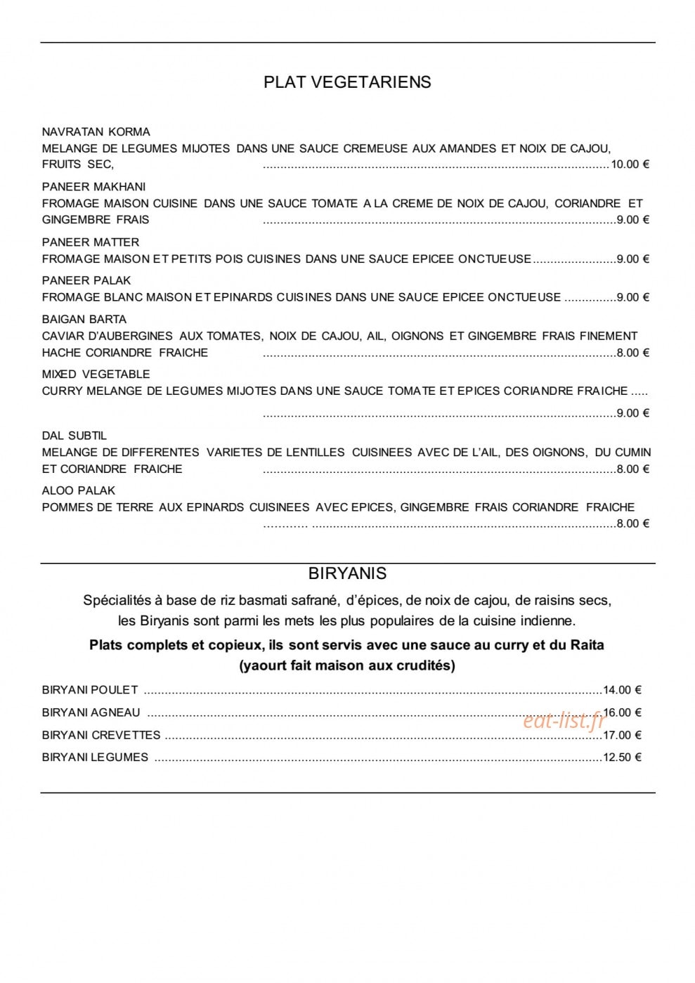 Le Bistro Indien — carte page 4