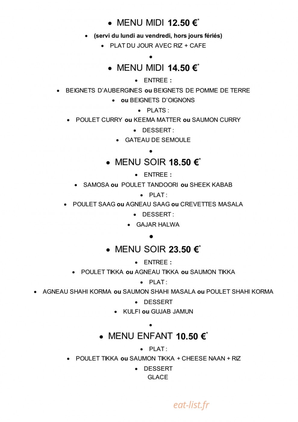 Le Bistro Indien — carte page 6