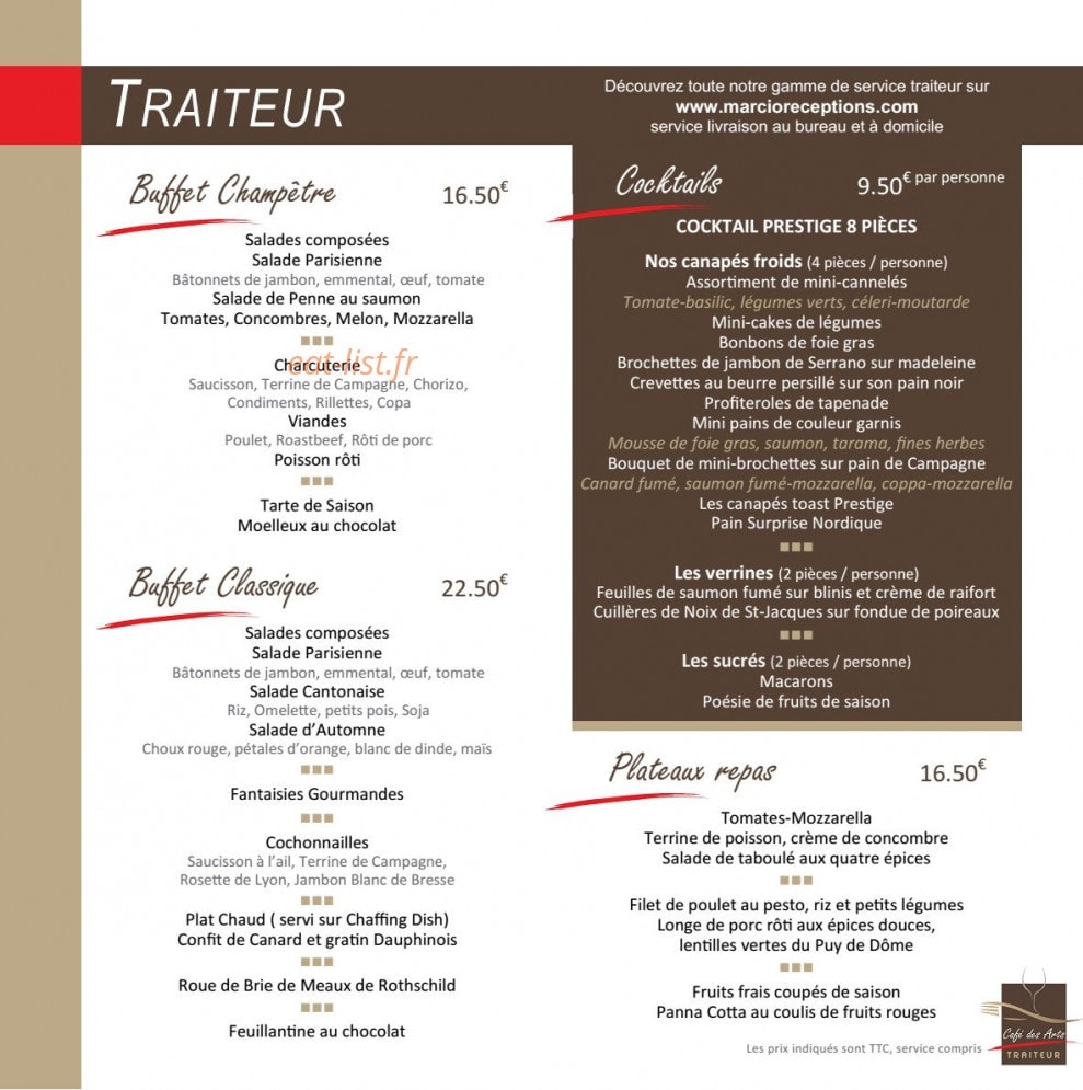 Carte et menu de Le café des arts à Montigny le Bretonneux — Traiteur