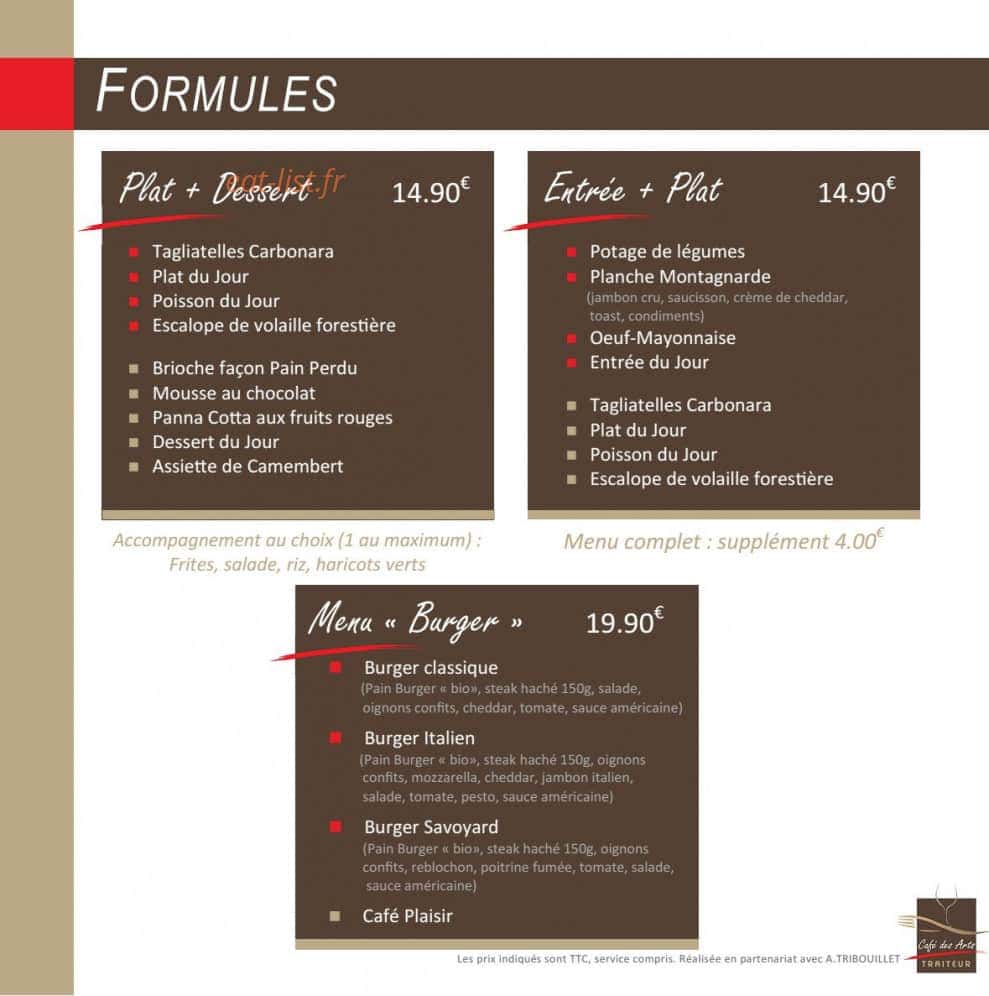 Carte et menu de Le café des arts à Montigny le Bretonneux — Formules