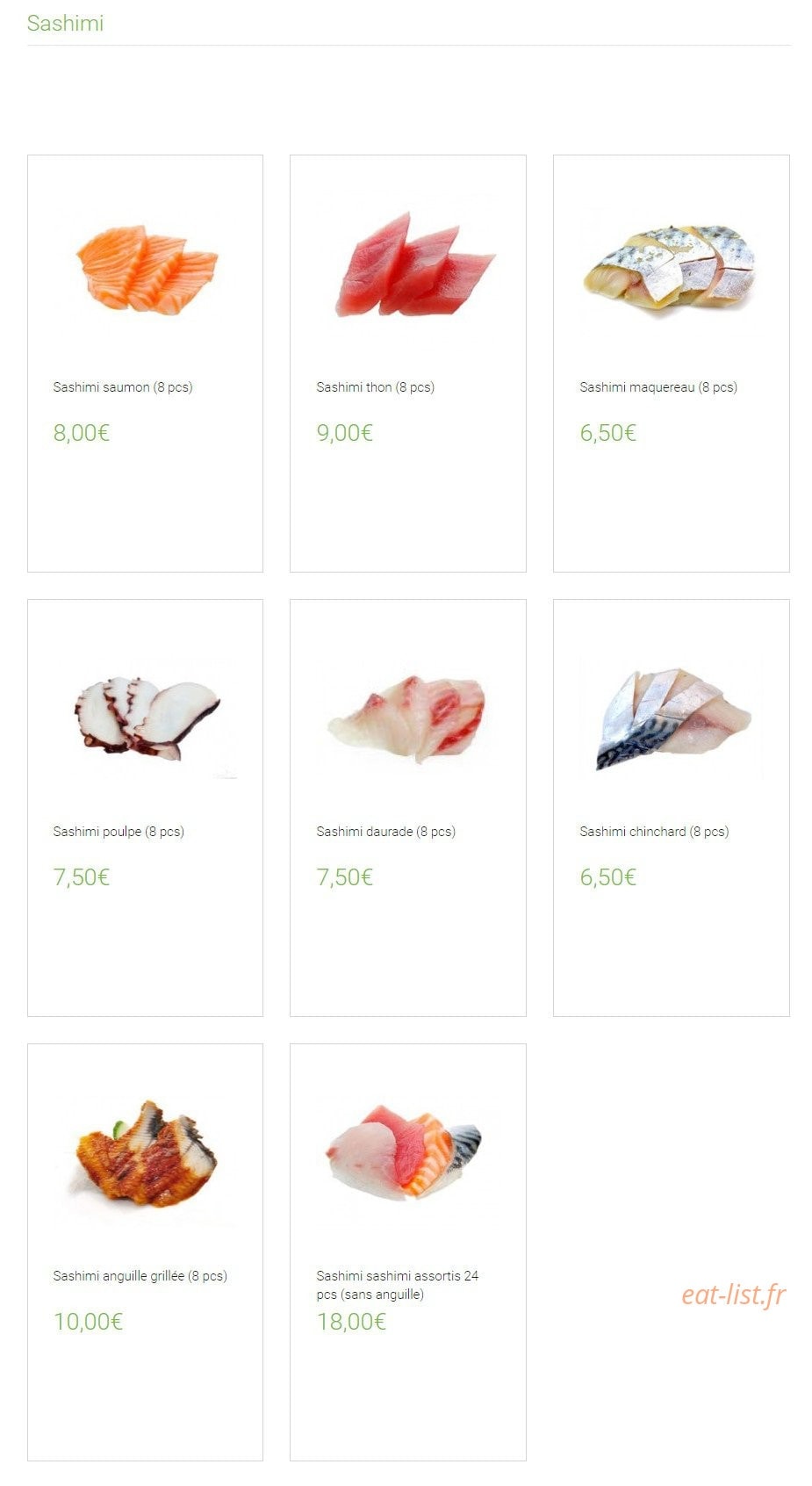 Carte et menu de Lounge One à Montigny le Bretonneux — Les sashimis