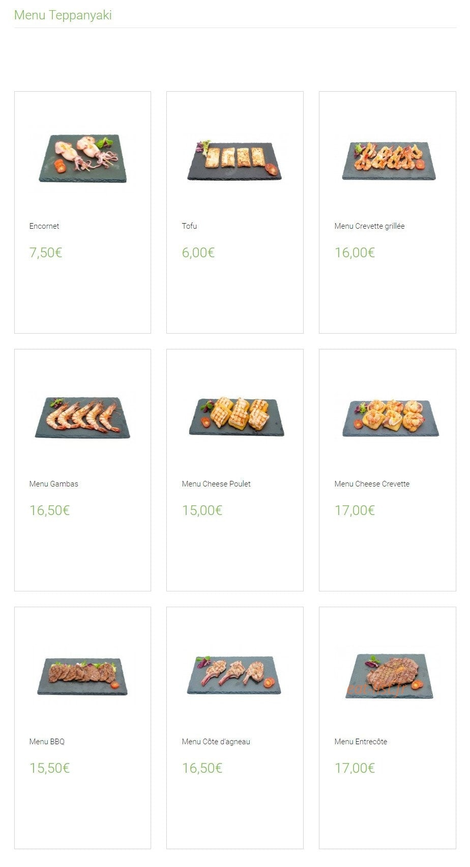 Carte et menu de Lounge One à Montigny le Bretonneux — Le menu teppanyakis