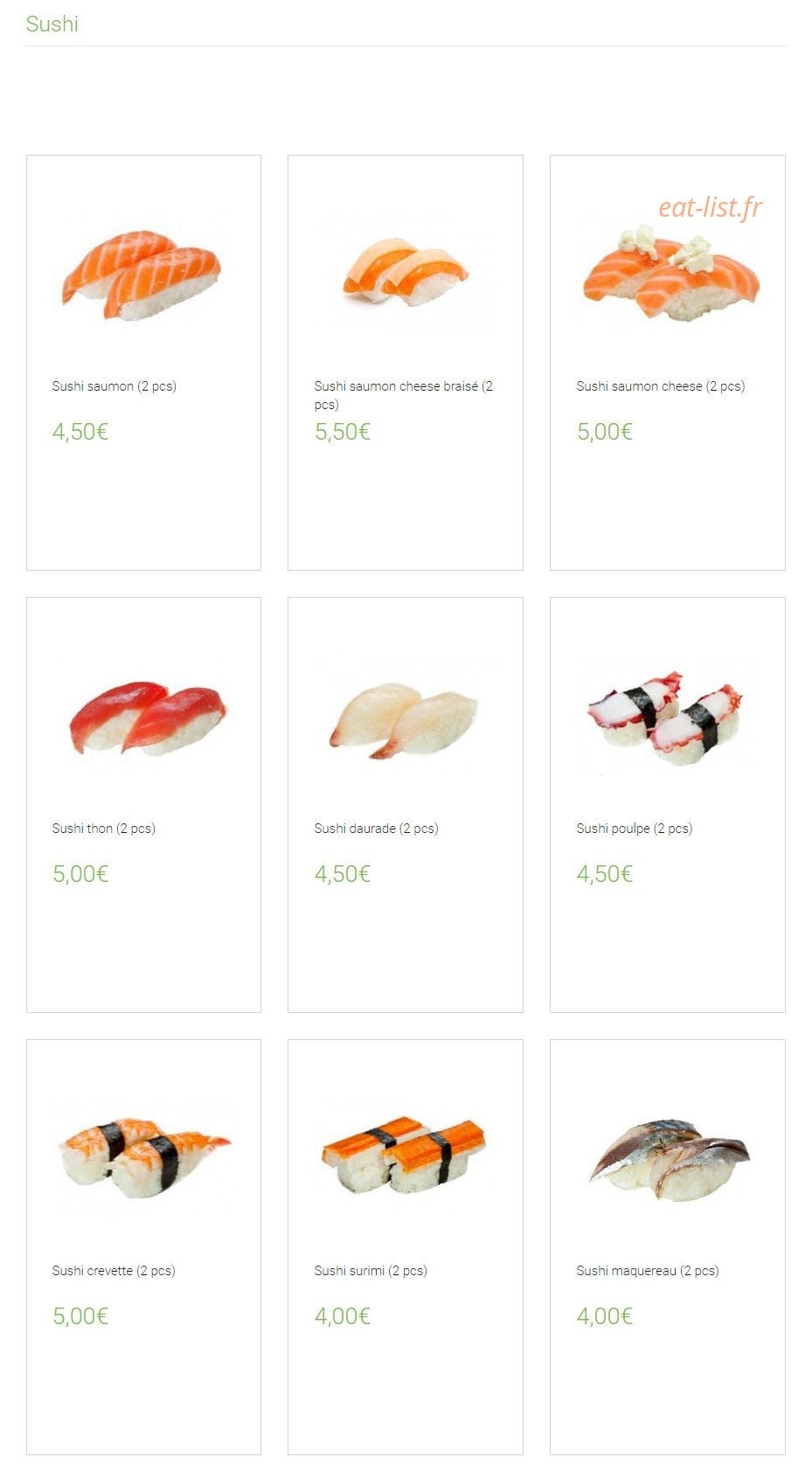 Carte et menu de Lounge One à Montigny le Bretonneux — Les sushis