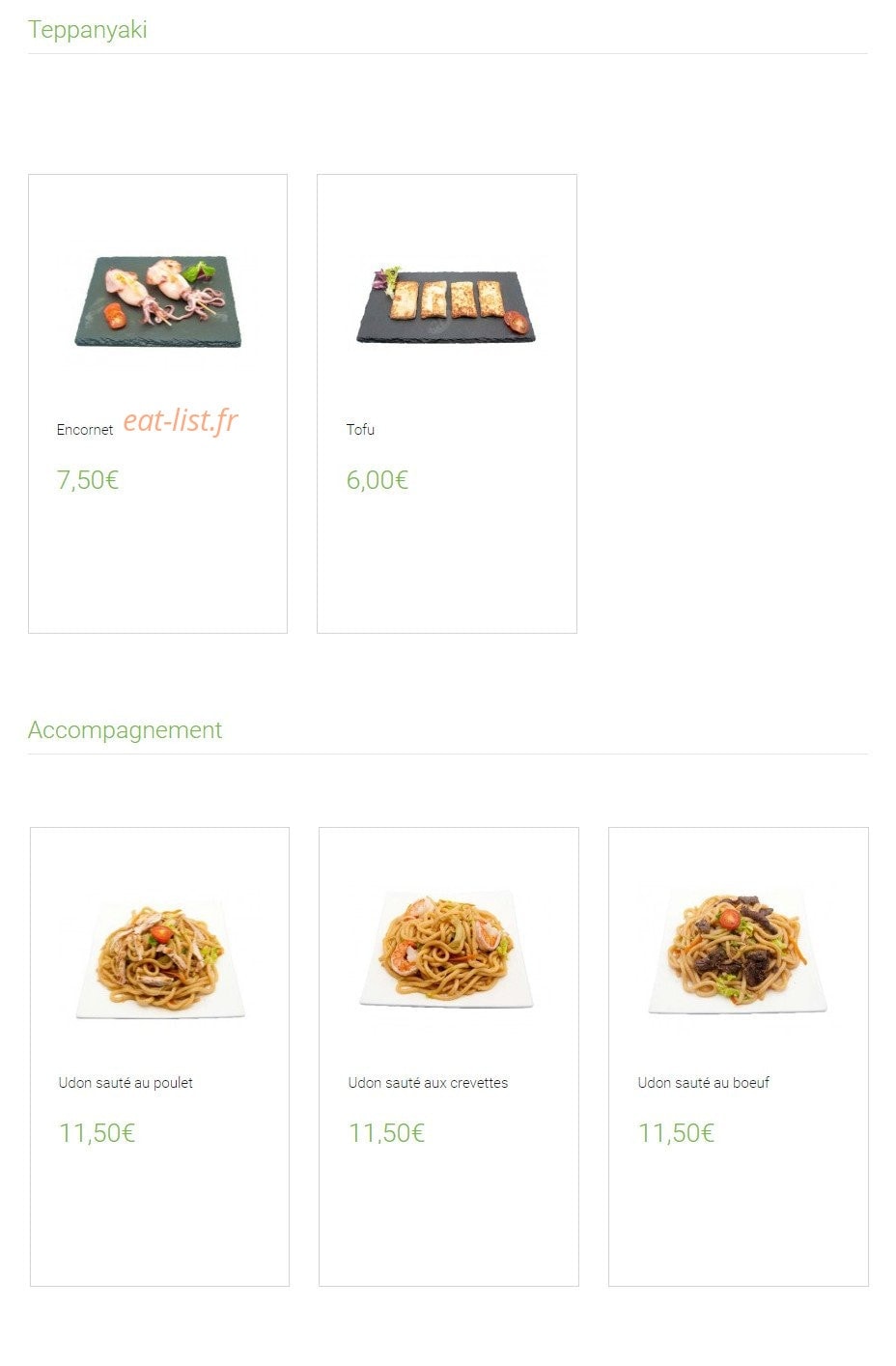Carte et menu de Lounge One à Montigny le Bretonneux — Les teppanyakis et accompagnaments