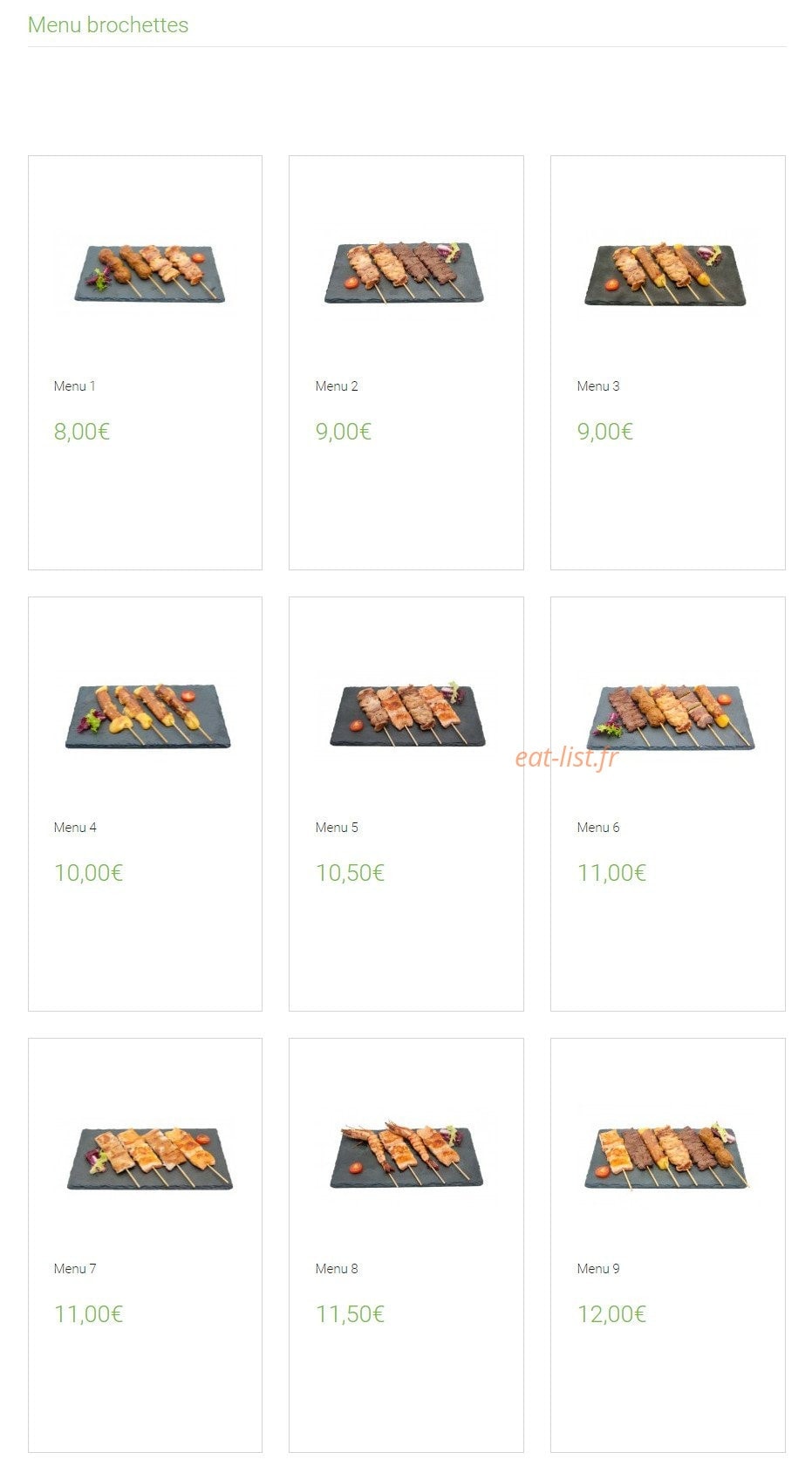 Carte et menu de Lounge One à Montigny le Bretonneux — Le menu brochettes