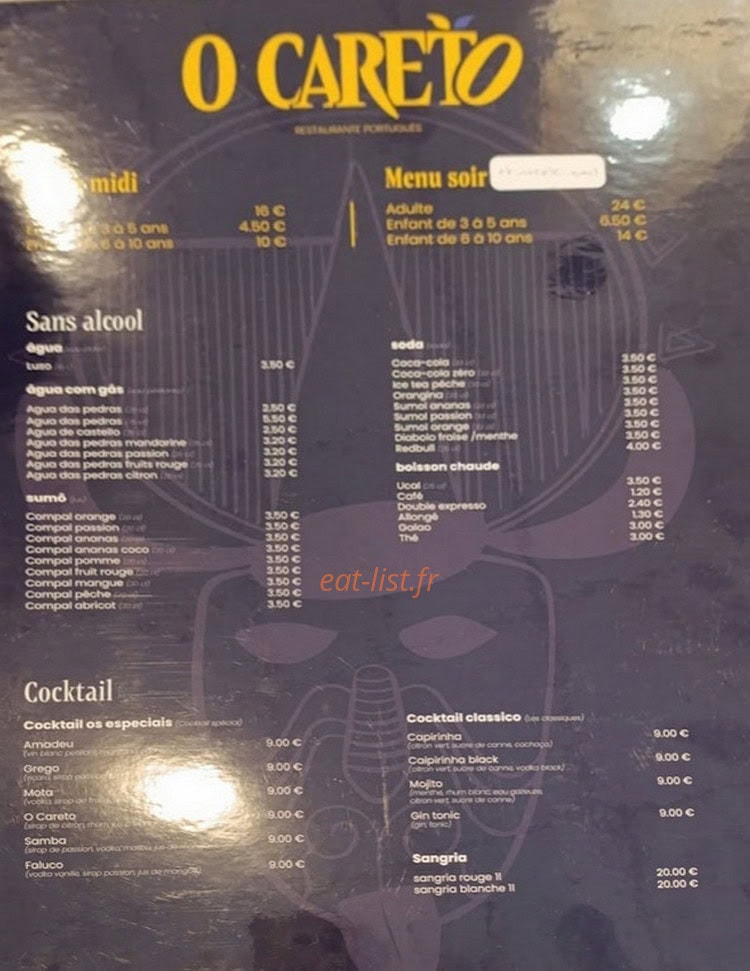 Carte et menu de O Careto à Montigny le Bretonneux — La carte