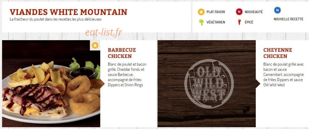 Carte et menu de Old Wild West à Montigny le Bretonneux — Viandes white mountain