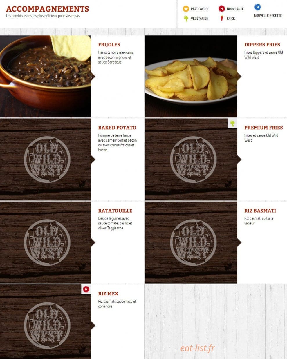 Carte et menu de Old Wild West à Montigny le Bretonneux — Accompagnements